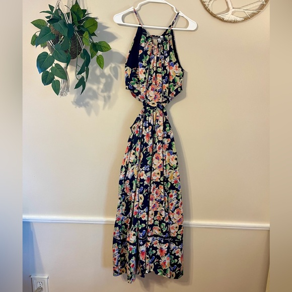 Something Navy Floral Multicolor Cut-Out A-Line Wedding Guest Dress Size M - Picture 1 of 10